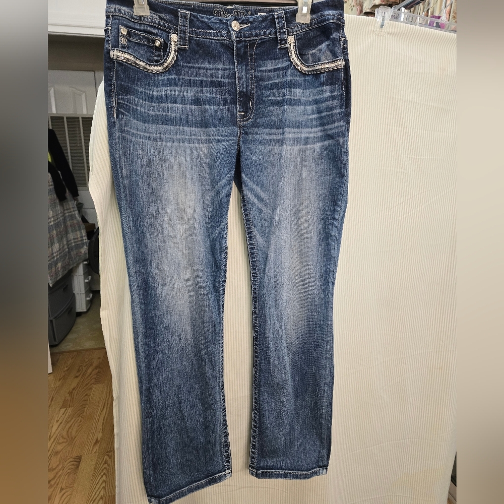 Miss Me Easy Straight Jeans. Tagged 34 x 31.5~ Actual 38 x 31.5 Faux Flap Pocket